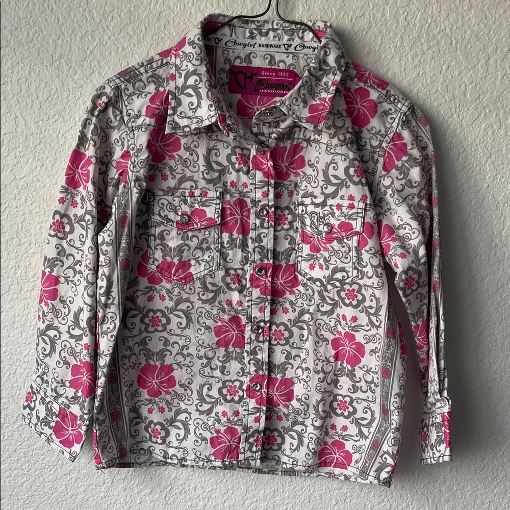 Cowgirl Hardware Pink and Gray Floral Button-Up Shirt